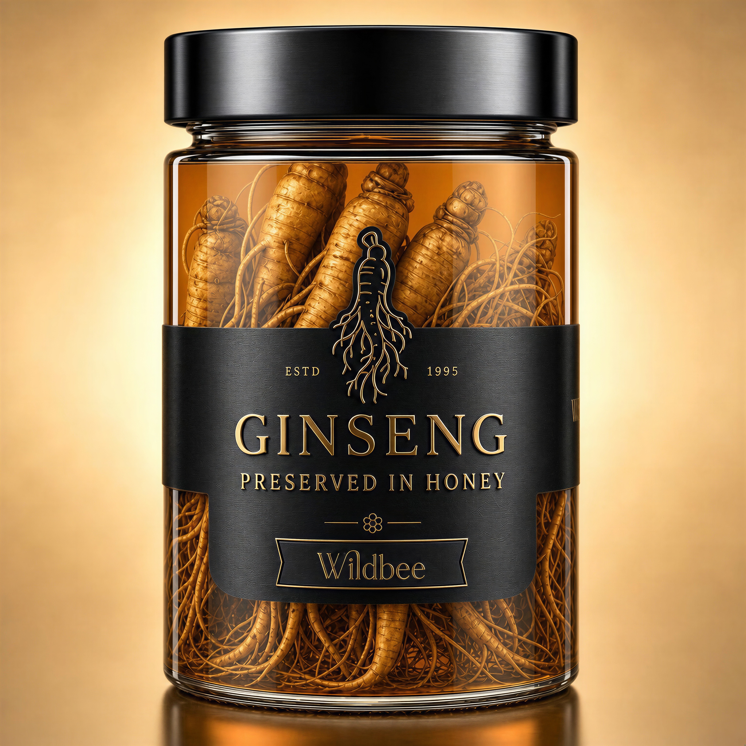 A jar of ginseng root preserved in honey.